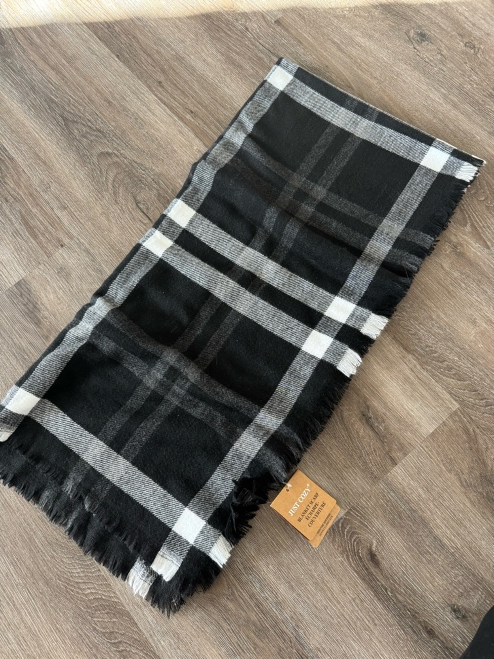 Just Cozy Blanket Scarf - Black and White Plaid, NWT